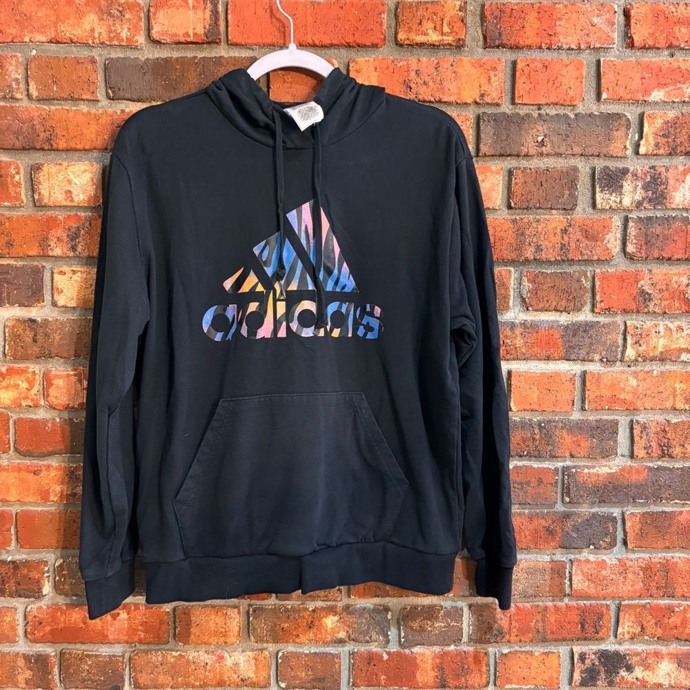 Adidas womens hoodie sweatshirt with tiger print logo black M